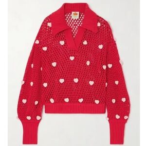 Farm Rio Red sweater with pink Heart appliqué